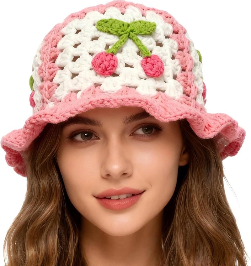Busnos Crochet Bucket Hats for Women Handmade Hat Cute Foldable Knitted Hats for Women - Image 1
